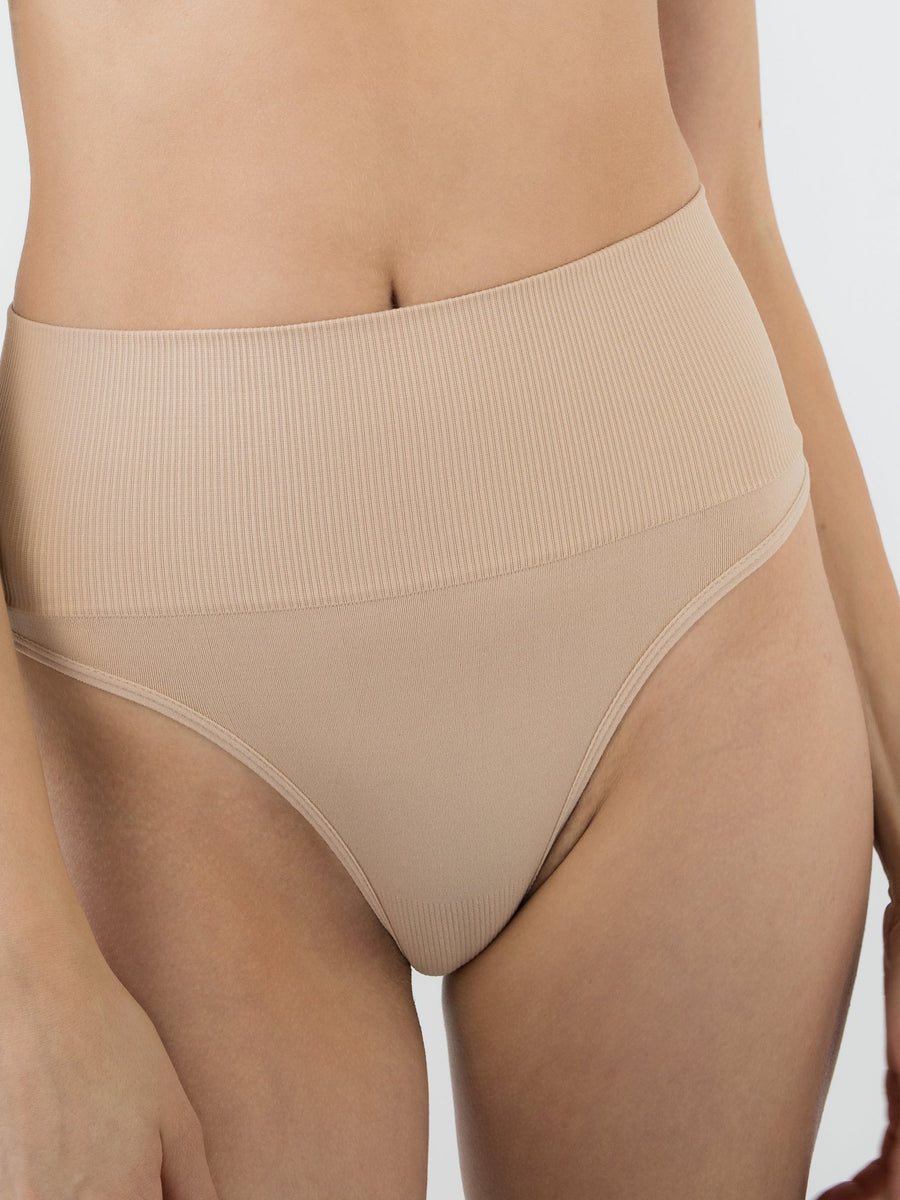 Tummy Cinching Thong - Warm Beige